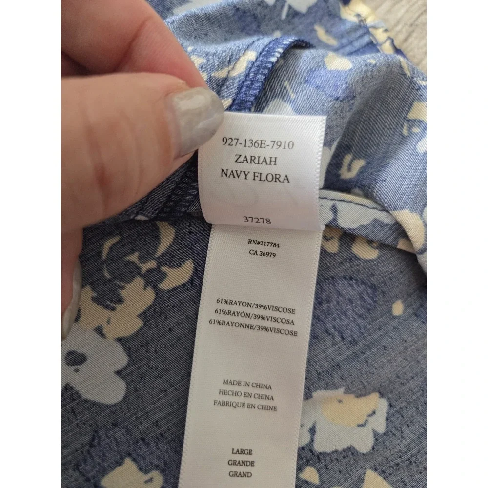 Rails Zariah Midi Dress Navy Floral L Empire Waist Puff Sleeve Heritage Romantic
